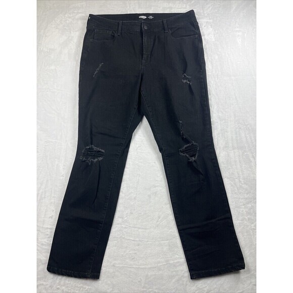 Old Navy Power Slim Straight Jeans Mid Rise Distressed Black Size 16 - Picture 1 of 8